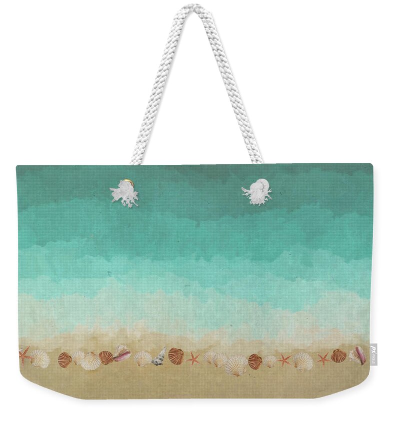 Seashells Weekender Tote Bag featuring the digital art Seashells at the Seashore by Alison Frank