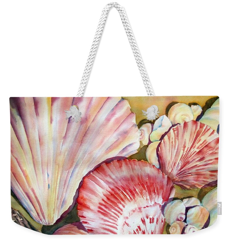 Watercolor Weekender Tote Bag featuring the painting Seashells I by Liana Yarckin