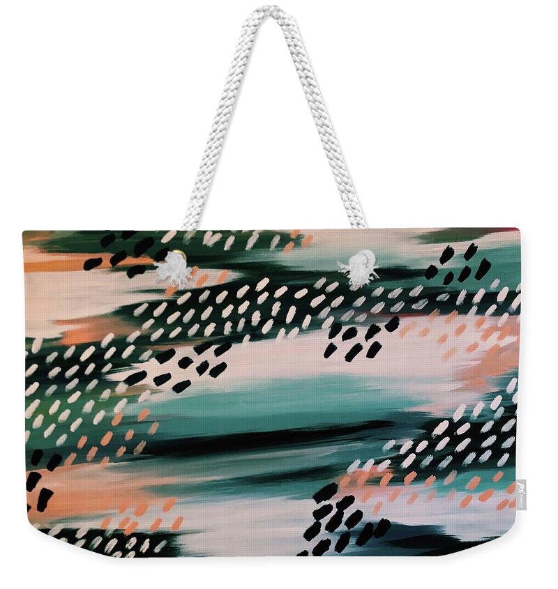 Coral Navy Seaside Beach Abstract Dots White Contrast Home Decor Painting Bright Vibrant Beach Weekender Tote Bag featuring the painting Seaside by Meredith Palmer
