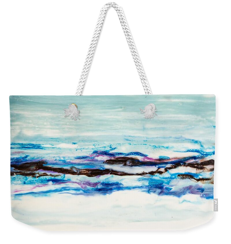 Abstract Weekender Tote Bag featuring the digital art Seaside Series I - Colorful Abstract Contemporary Acrylic Painting by Sambel Pedes