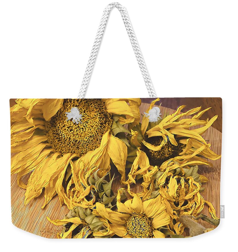 Sunflowers Weekender Tote Bag featuring the digital art Seasons End by Juliette Becker