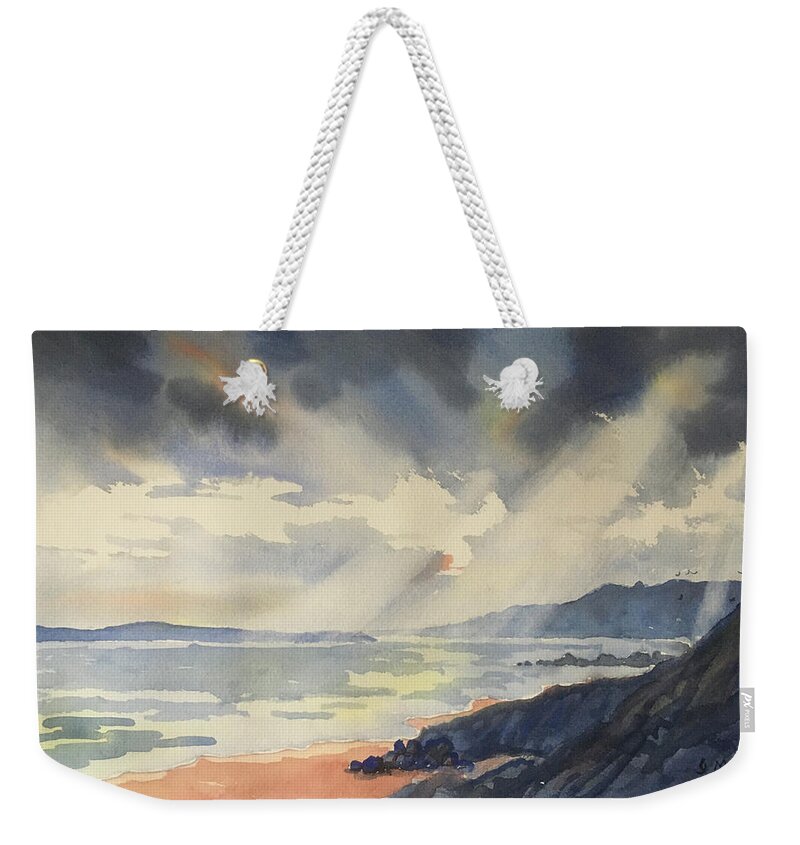 Watercolour Weekender Tote Bag featuring the painting Sea,Storm and Sky by Glenn Marshall