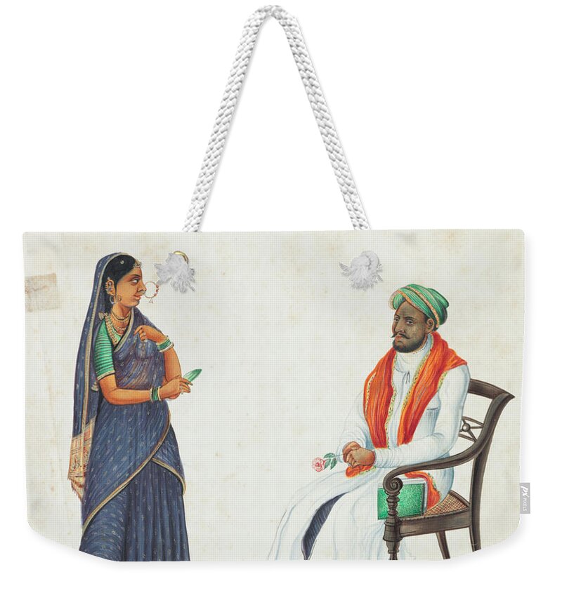 Seated Male Figure And Girl South India Weekender Tote Bag featuring the painting SEATED MALE FIGURE AND GIRL South India, circa 1830-40 by Artistic Rifki