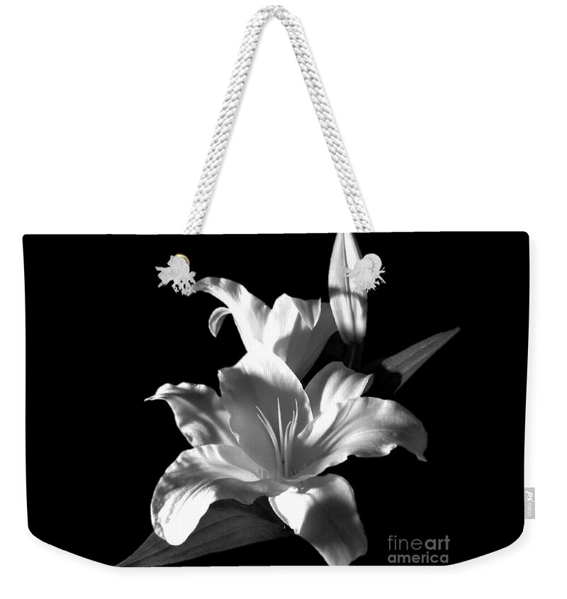 Sectracular Weekender Tote Bag featuring the photograph Sectracular Black and White Lily Flower for Prints by Delynn Addams