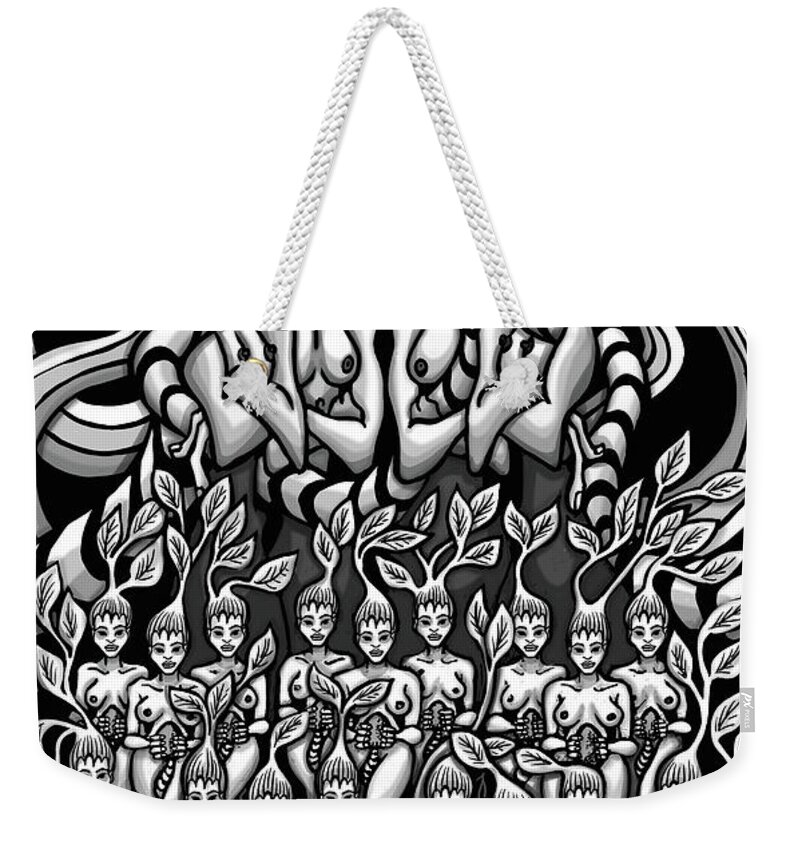 Feminist Weekender Tote Bag featuring the drawing Seedling Sentry by Amy E Fraser