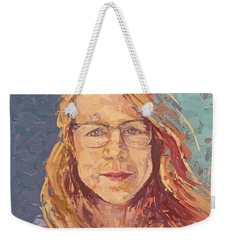 Selfie Weekender Tote Bag featuring the painting Selfie, 2020 by PJ Kirk