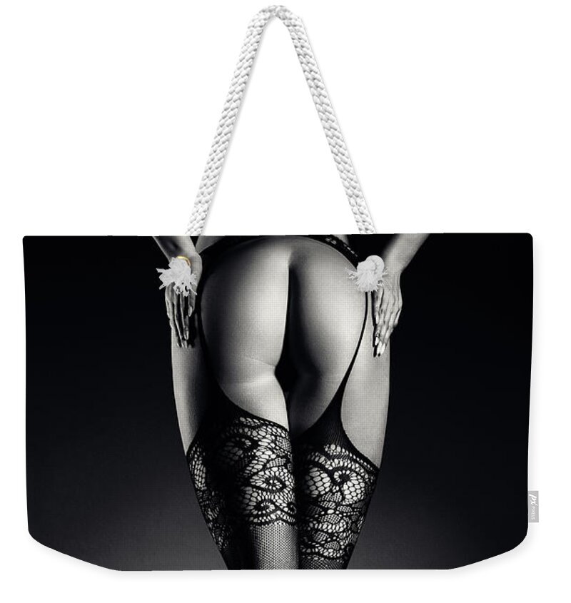 Woman Weekender Tote Bag featuring the photograph Sensual legs in stockings by Johan Swanepoel