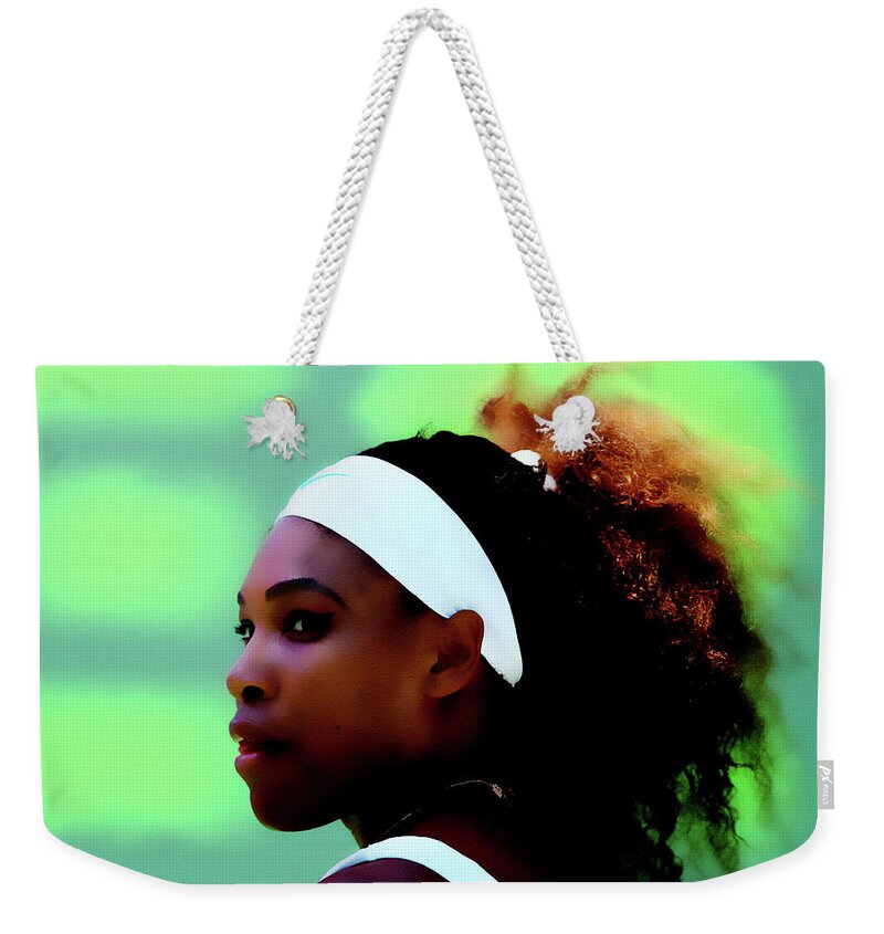 Serena Williams Weekender Tote Bag featuring the mixed media Serena Williams 5e by Brian Reaves
