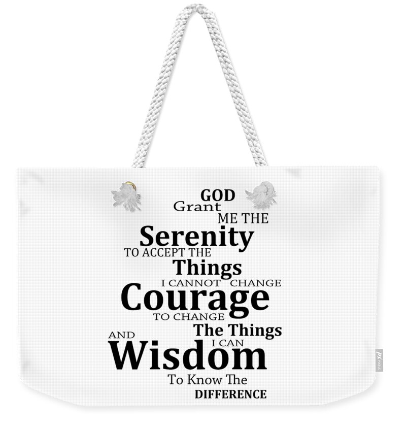 Serenity Prayer Weekender Tote Bag featuring the painting Serenity Prayer 6 - Simple Black And White by Sharon Cummings