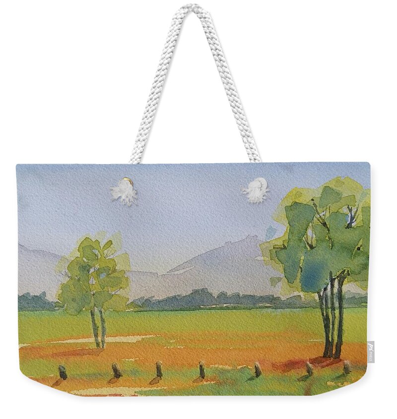 Landscape Weekender Tote Bag featuring the painting Serenity by Sheila Romard