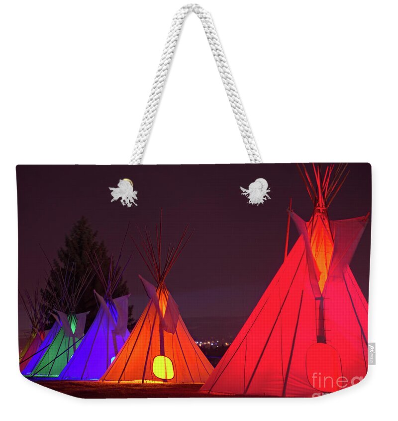 Night Weekender Tote Bag featuring the photograph Seven Tribute Teepees by Kae Cheatham