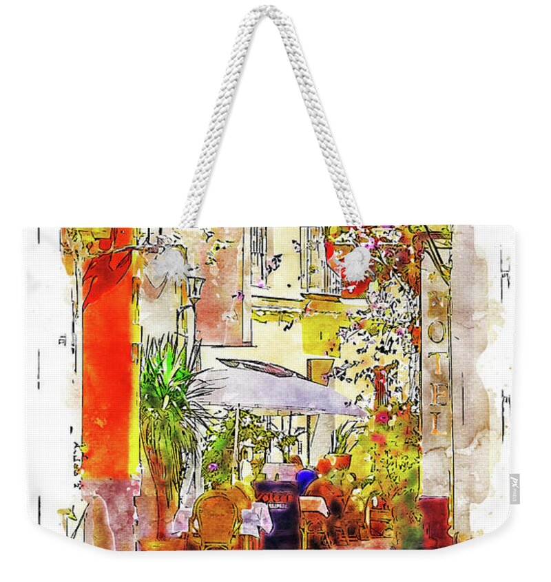 Sevilla Weekender Tote Bag featuring the painting Seville, the colorful streets of Spain - 22 by AM FineArtPrints
