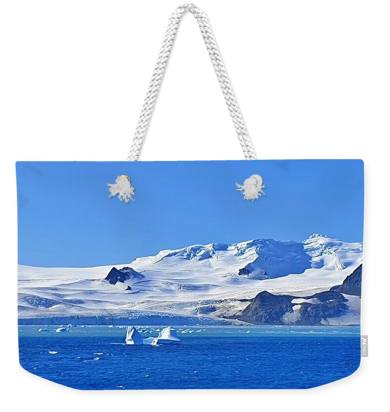 Antarctica Weekender Tote Bag featuring the photograph Shades of Icy Blue by Andrea Whitaker