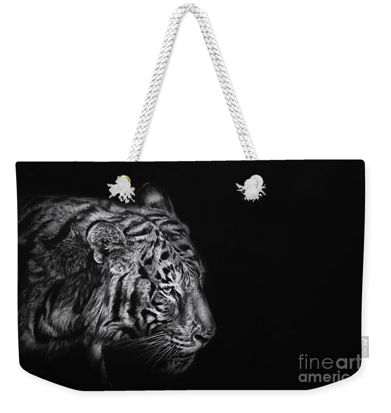 Tiger Weekender Tote Bag featuring the drawing Shadows by Lachri