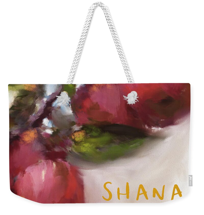 Apples Weekender Tote Bag featuring the mixed media Shana Tova Painterly Apples- Art by Linda Woods by Linda Woods