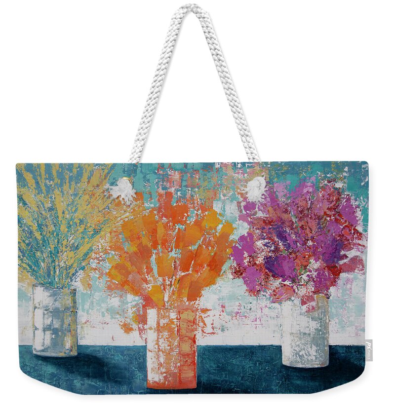Floral Weekender Tote Bag featuring the painting Sharing the Joy by Linda Bailey