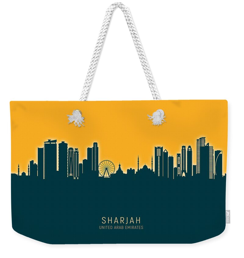 Sharjah Weekender Tote Bag featuring the digital art Sharjah Skyline #12 by Michael Tompsett