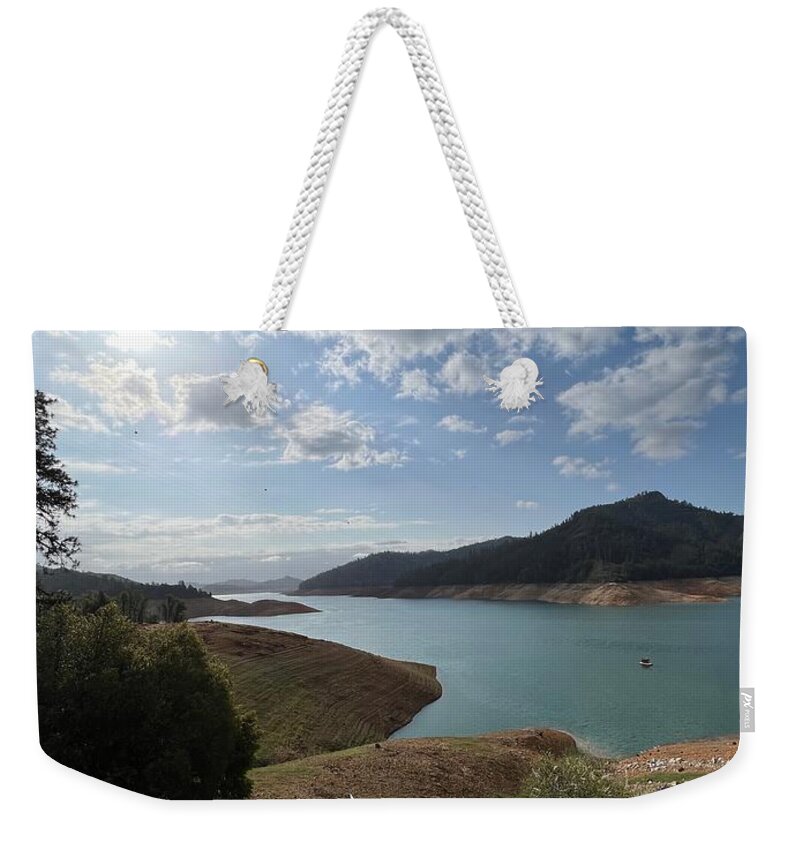 Shasta Lake Weekender Tote Bag featuring the photograph Shasta Lake in April by Bonnie Bruno
