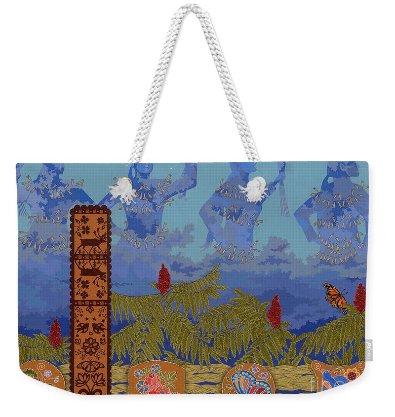 American Indian Paintings Weekender Tote Bag featuring the photograph She Makes Rain by Chholing Taha