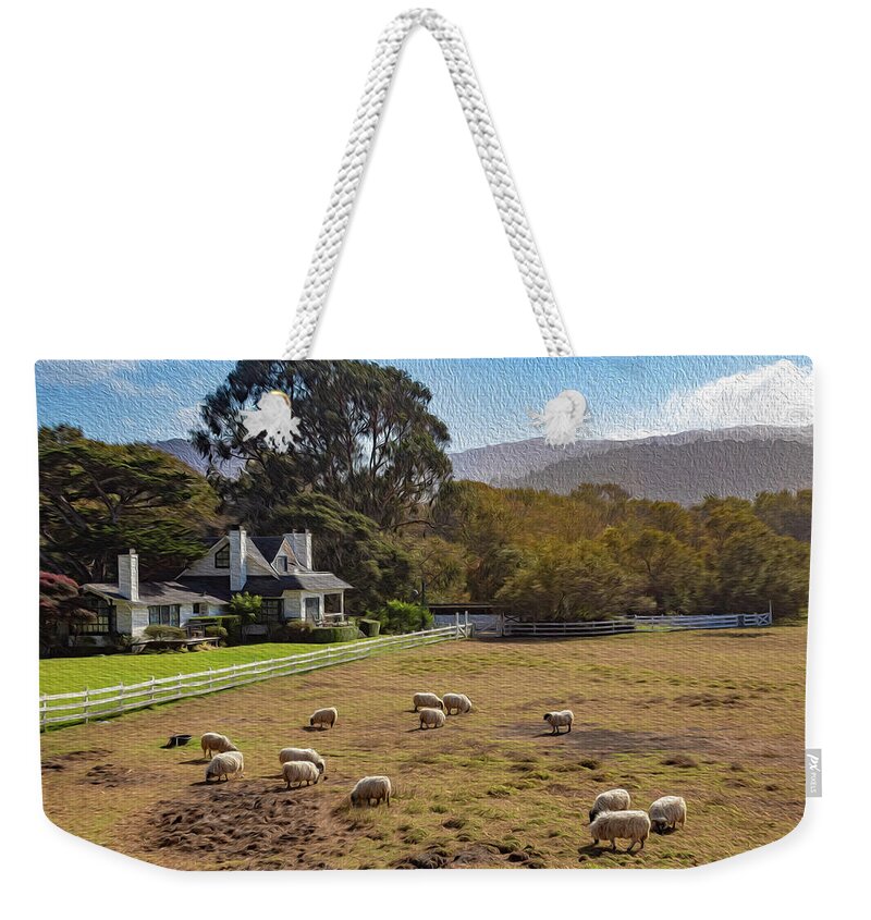 Digital Paintings Weekender Tote Bag featuring the photograph Sheep at Mission Ranch by Robert Carter