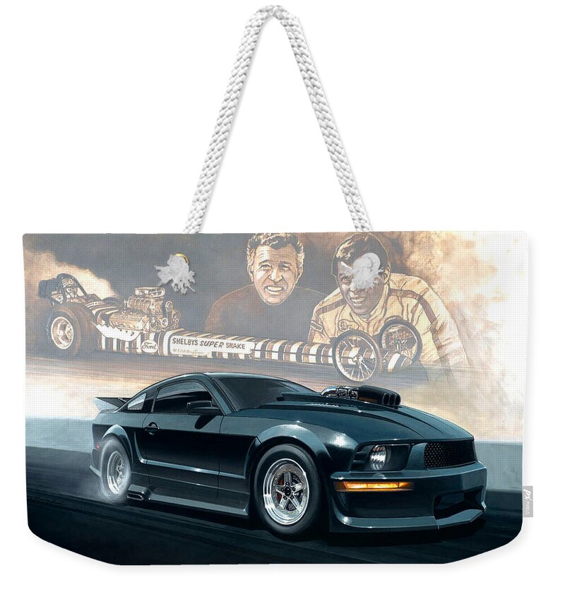 Shelby Don Prudhomme Kenny Youngblood Mustang Weekender Tote Bag featuring the painting Shelby Prudhomme Edition by Kenny Youngblood