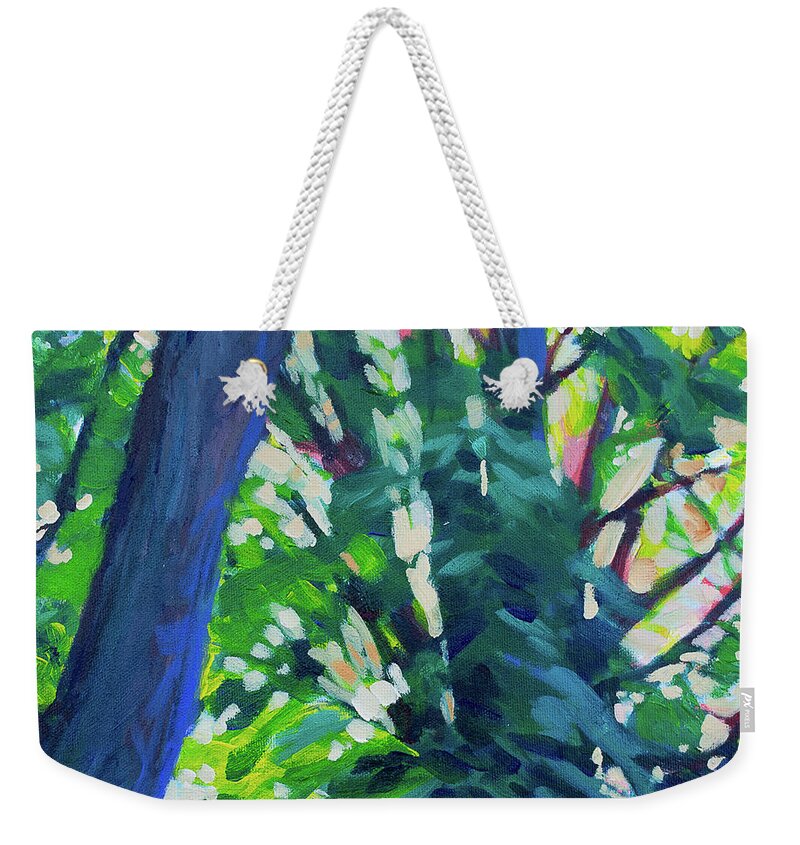 Trees Weekender Tote Bag featuring the painting Sheltered by Amanda Schwabe