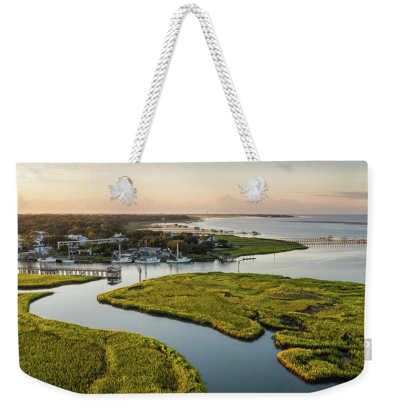 Shem Creek Weekender Tote Bag featuring the photograph Shem Creek Golden Hour by Donnie Whitaker