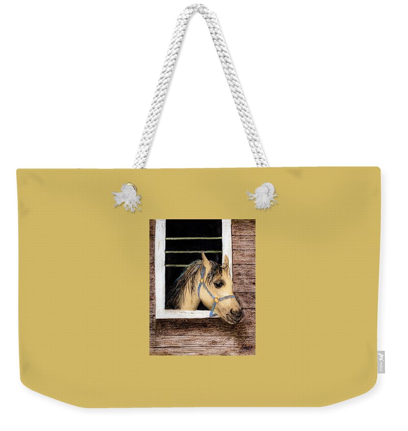 Art Awareness Light And Colour Weekender Tote Bag featuring the painting Sherazad the Horse Watercolor Art by Sher Nasser