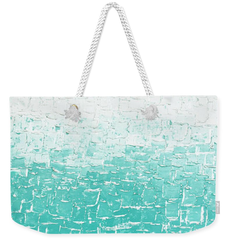 Shimmer Weekender Tote Bag featuring the painting Shimmering Teal by Linda Bailey