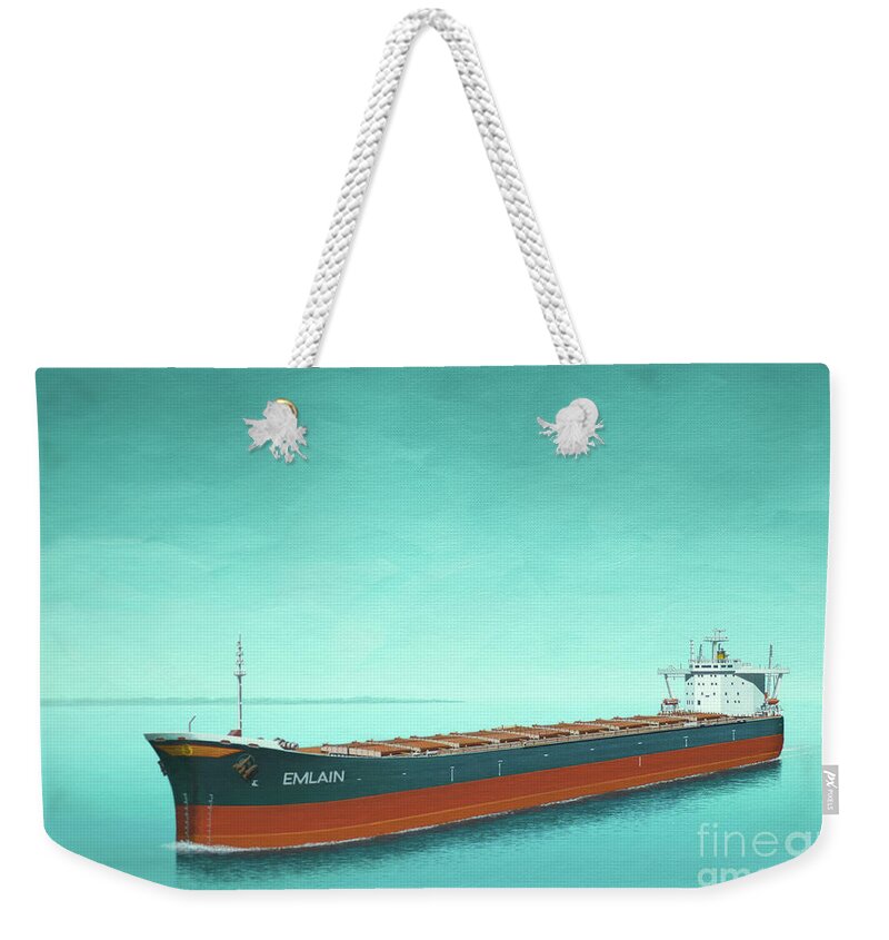 Keith Reynolds Weekender Tote Bag featuring the painting Ships Flying Marshallese Flag - Emlain by Keith Reynolds