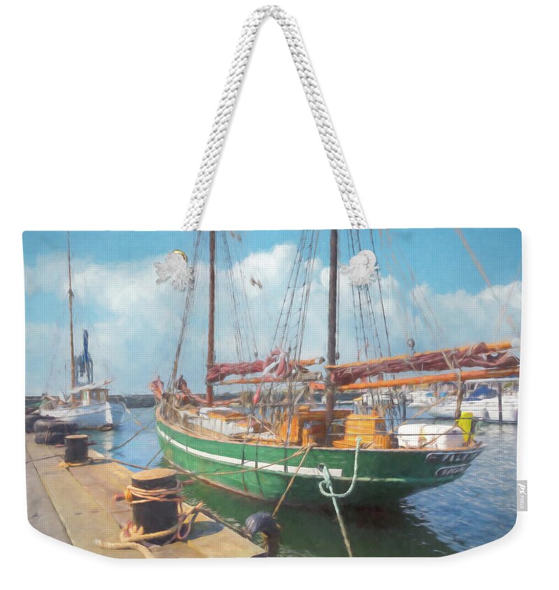 Boats Weekender Tote Bag featuring the photograph Ships in the Harbor Watercolor Painting by Debra and Dave Vanderlaan