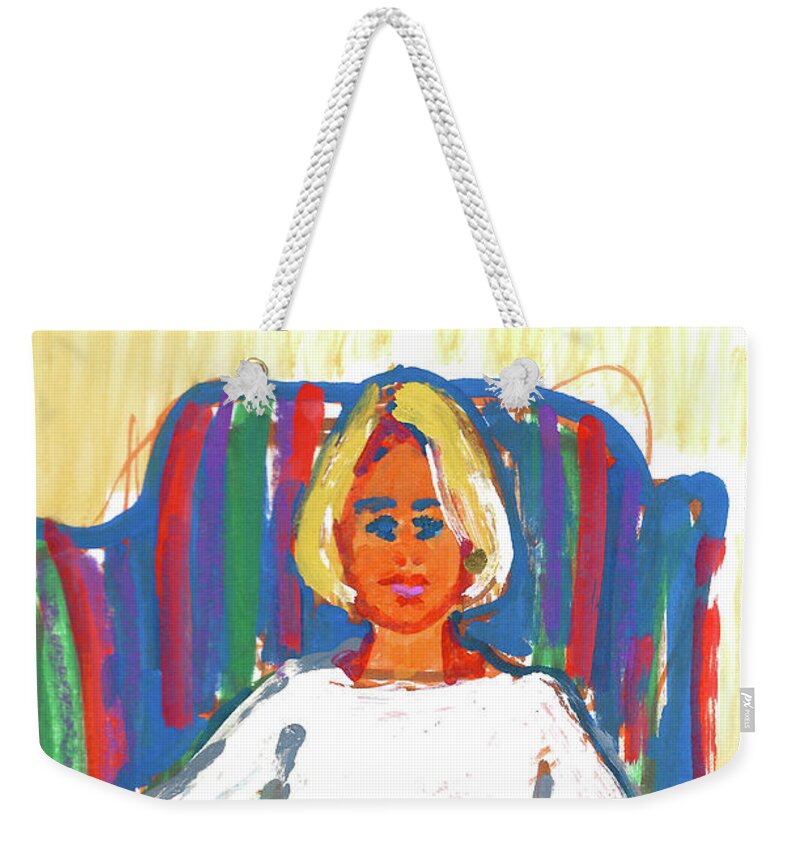 Woman Having A Beer Weekender Tote Bag featuring the painting Shirley Having a Beer by Candace Lovely