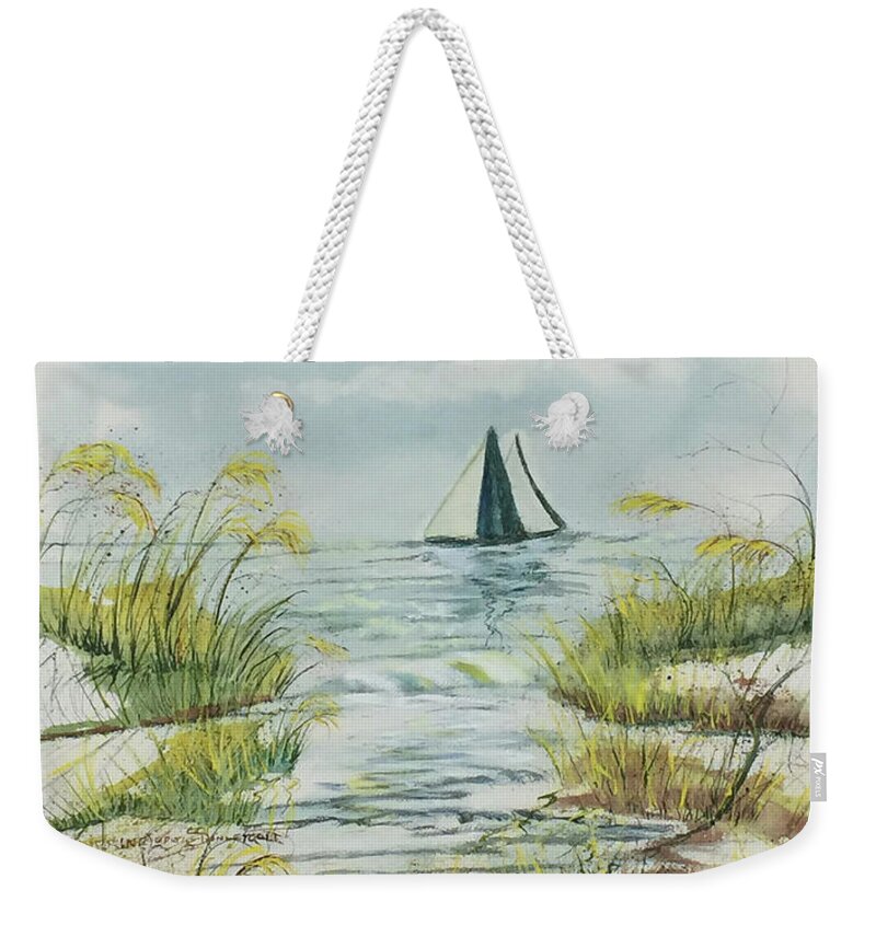 Seascape Watercolor Weekender Tote Bag featuring the painting Watercolor, Shore View at Delray Beach by Catherine Ludwig Donleycott
