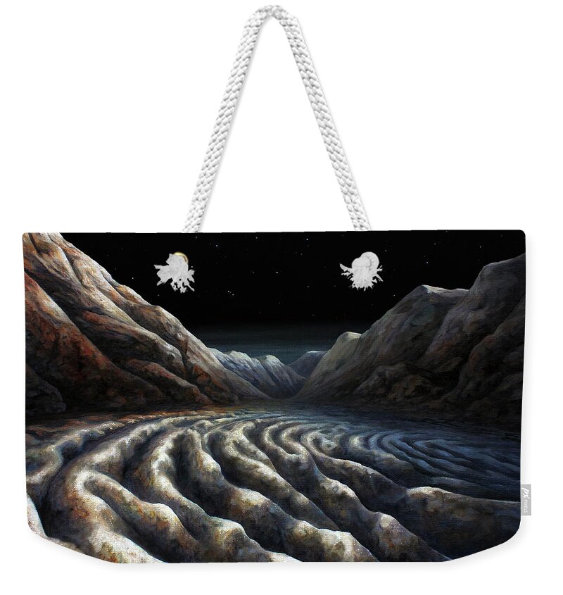 Pluto Weekender Tote Bag featuring the painting Shoreline of Sputnik Planum by Lucy West