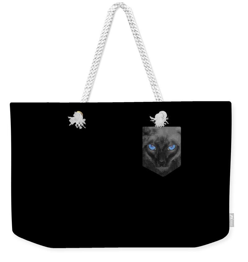 Funny Weekender Tote Bag featuring the digital art Siamese Cat Pocket Shirt by Flippin Sweet Gear