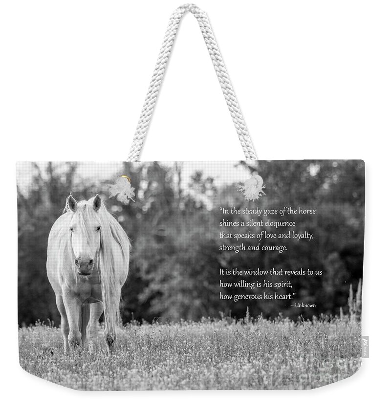 White Horse Weekender Tote Bag featuring the photograph Silent Eloquence by Holly Ross