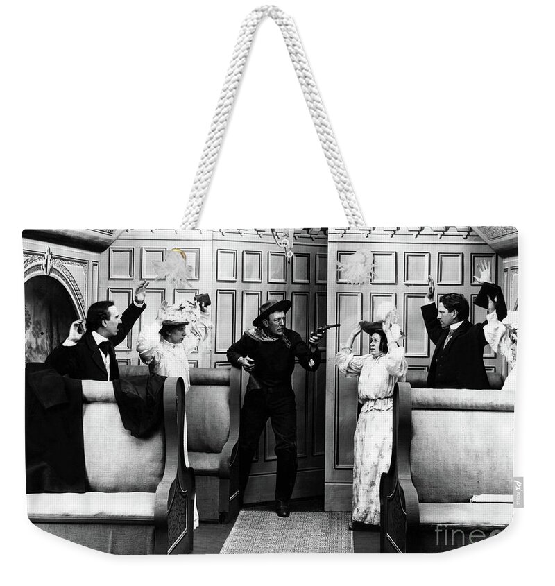 Train Robbery Weekender Tote Bag featuring the photograph Silent Movie Train Robbery Scene by Sad Hill - Bizarre Los Angeles Archive