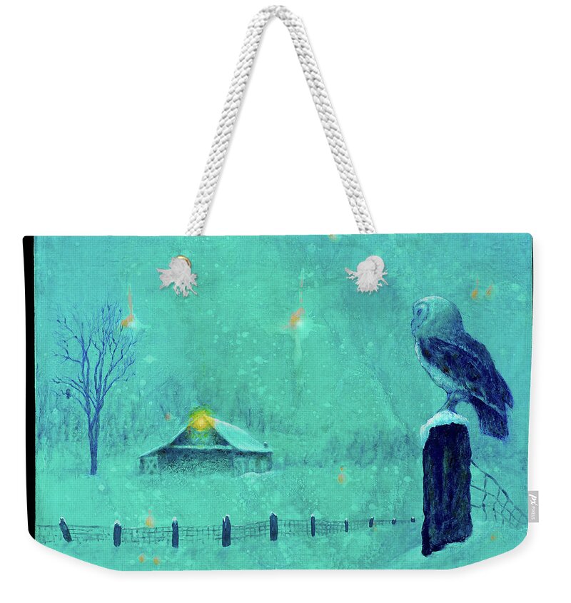 Native American Weekender Tote Bag featuring the painting Silent Night by Kevin Chasing Wolf Hutchins