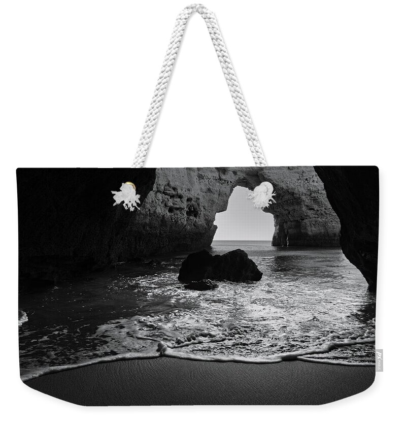 Beach Arch Weekender Tote Bag featuring the photograph Silky Waves in Monochrome by Angelo DeVal