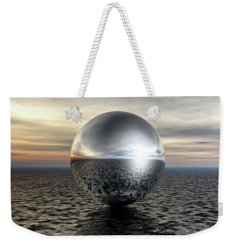 Digital Art Weekender Tote Bag featuring the digital art Silver Sphere by Phil Perkins