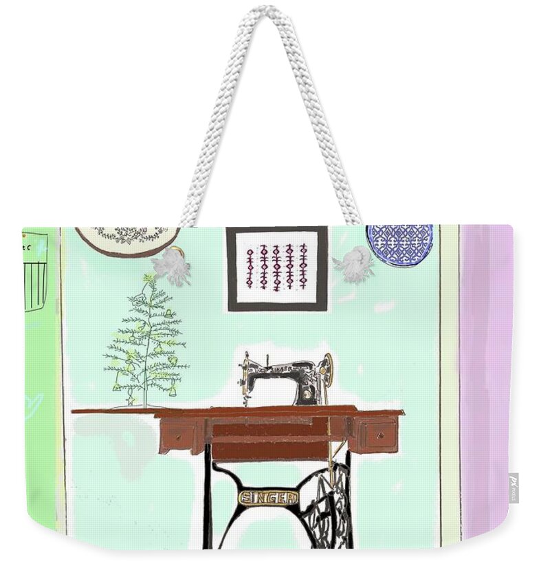 Holidays Weekender Tote Bag featuring the drawing Singer Sewing Machine Holidays by Ashley Rice