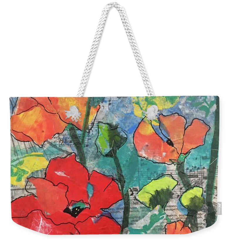 Poppies Weekender Tote Bag featuring the painting Singing poppies by Elaine Elliott