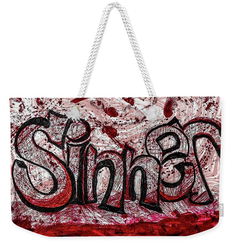 Graffiti Weekender Tote Bag featuring the mixed media Sinner by James Mark Shelby