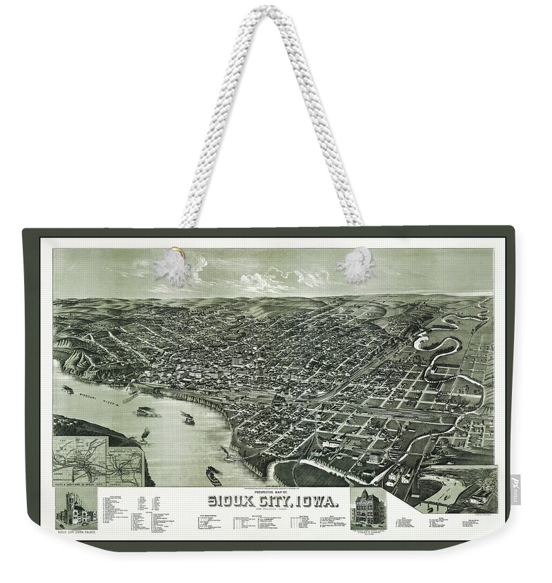 Sioux City Weekender Tote Bag featuring the photograph Sioux City Iowa Vintage Map Birds Eye View 1888 by Carol Japp