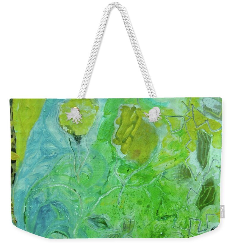 Green Tea Weekender Tote Bag featuring the painting Sipping Green Tea by Cherie Salerno