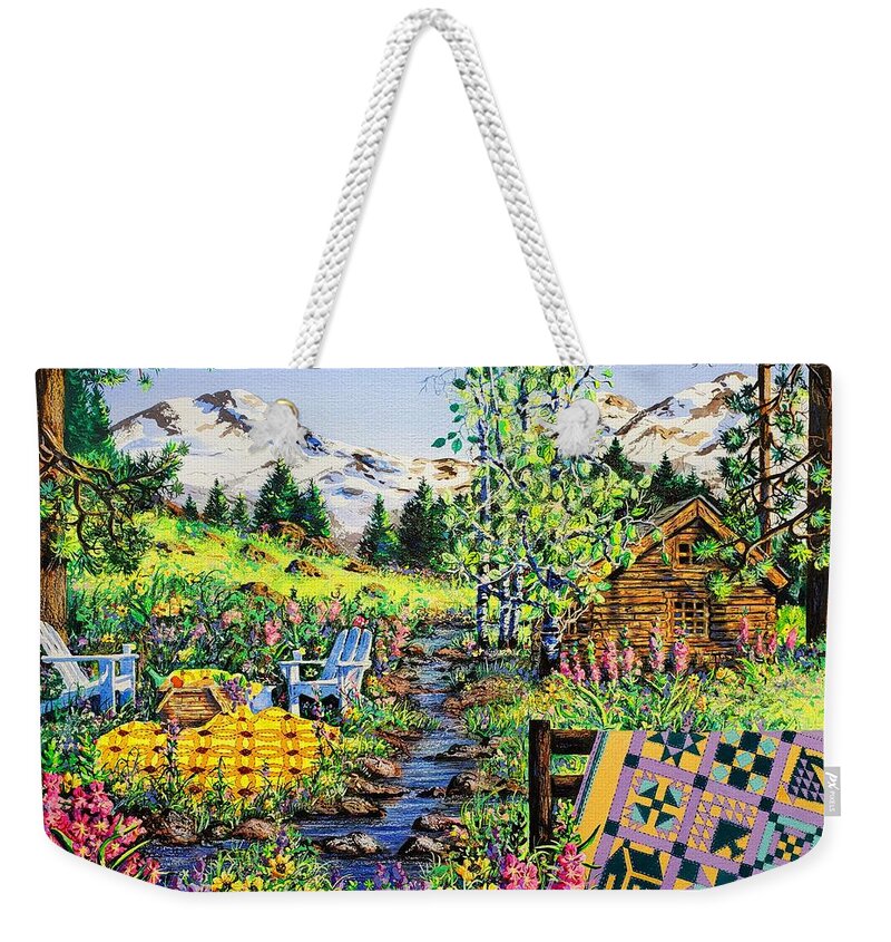 Log Cabin Weekender Tote Bag featuring the painting Sisters Sampler by Diane Phalen