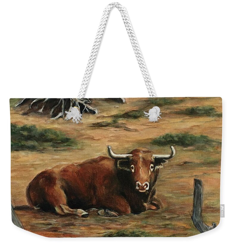 Bull Weekender Tote Bag featuring the painting Sitting Bull by Bonnie Peacher