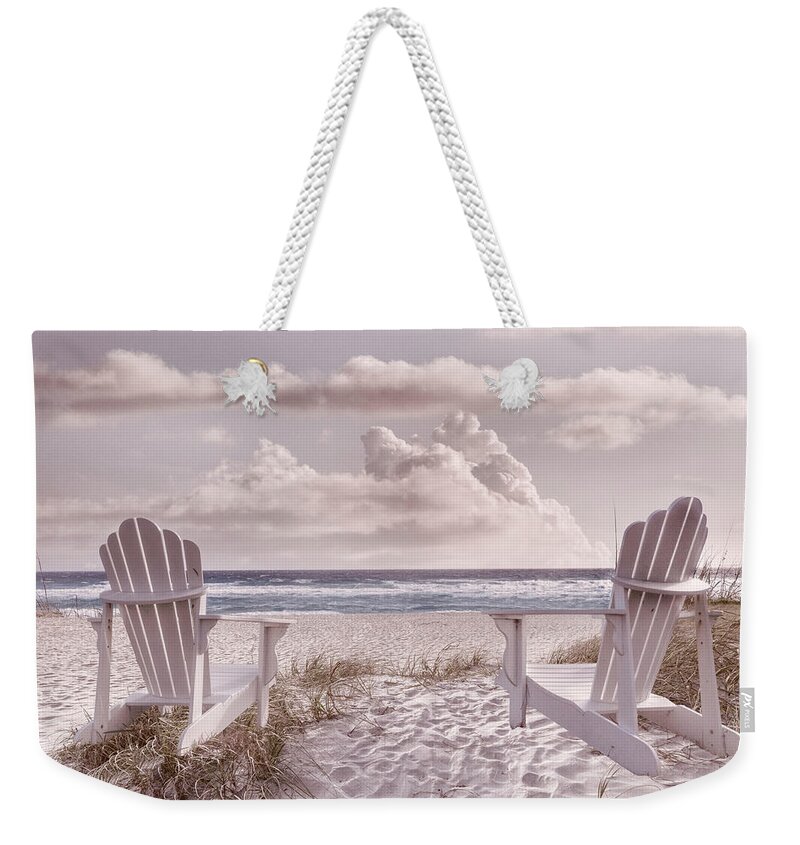 Beach Weekender Tote Bag featuring the photograph Sitting in the Sunshine at the Cottage by Debra and Dave Vanderlaan