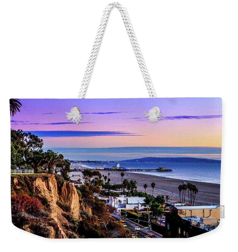 Sunset Santa Monica Pier Weekender Tote Bag featuring the photograph Sitting on the fence - Santa Monica Pier by Gene Parks