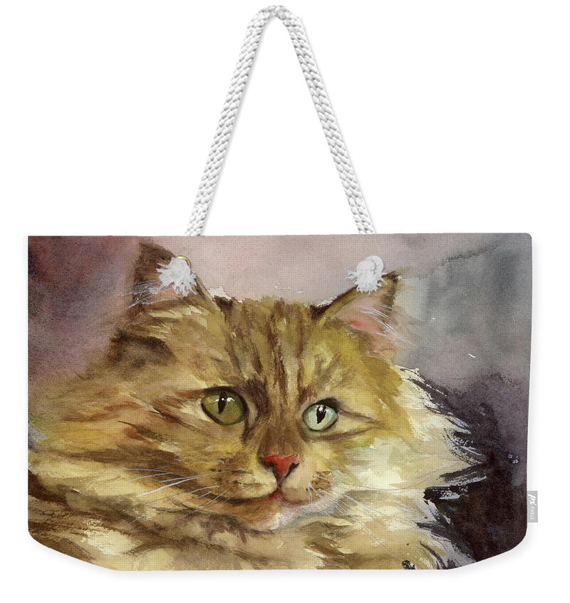 Cat Artwork Weekender Tote Bag featuring the painting Sitting Pretty by Terri Meyer